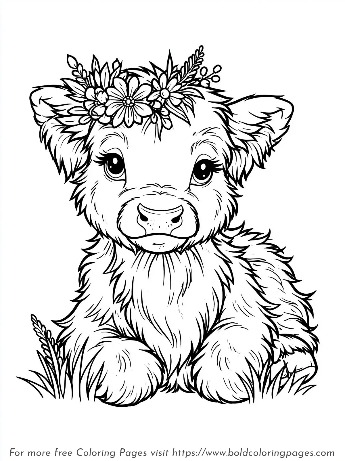 Cute Highland Cow Calf Coloring Page