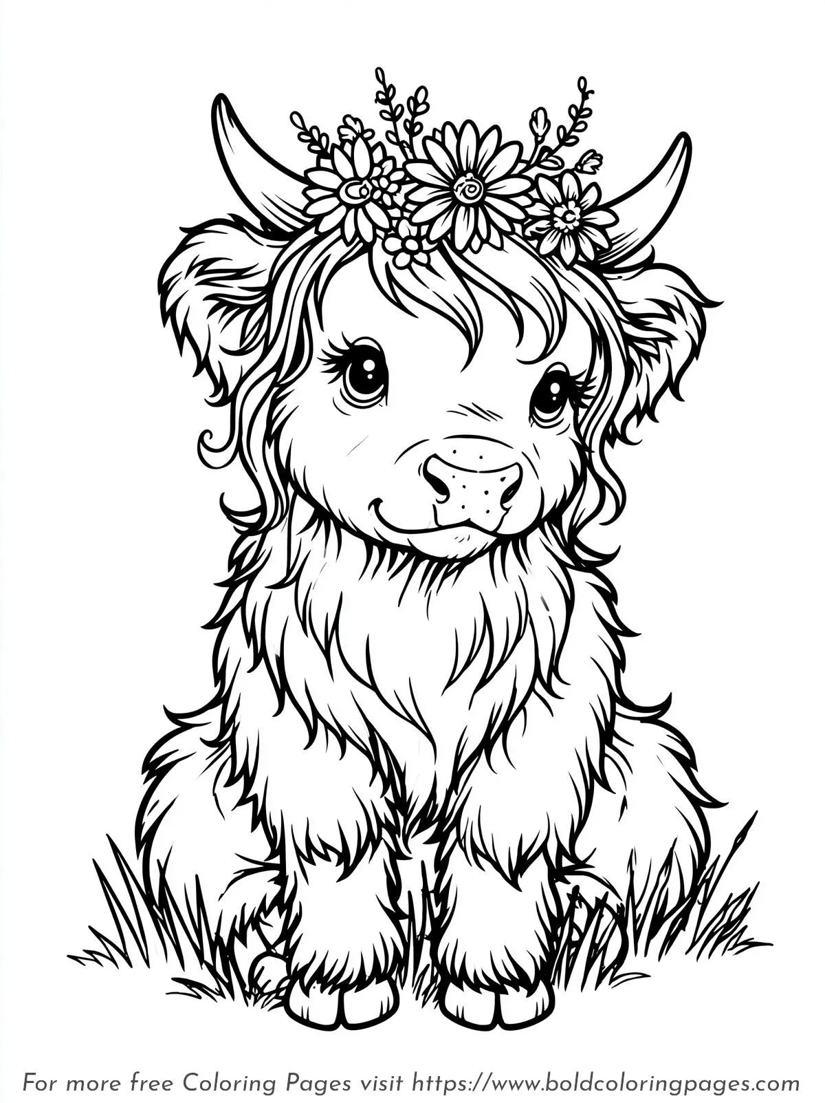 Baby Highland Cow Coloring Page
