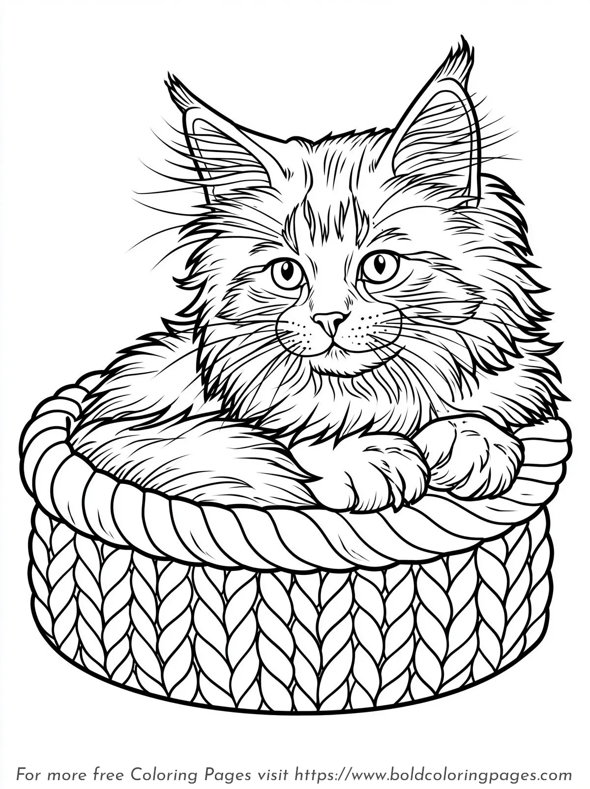 Maine Coon Kitten Basket Coloring Page