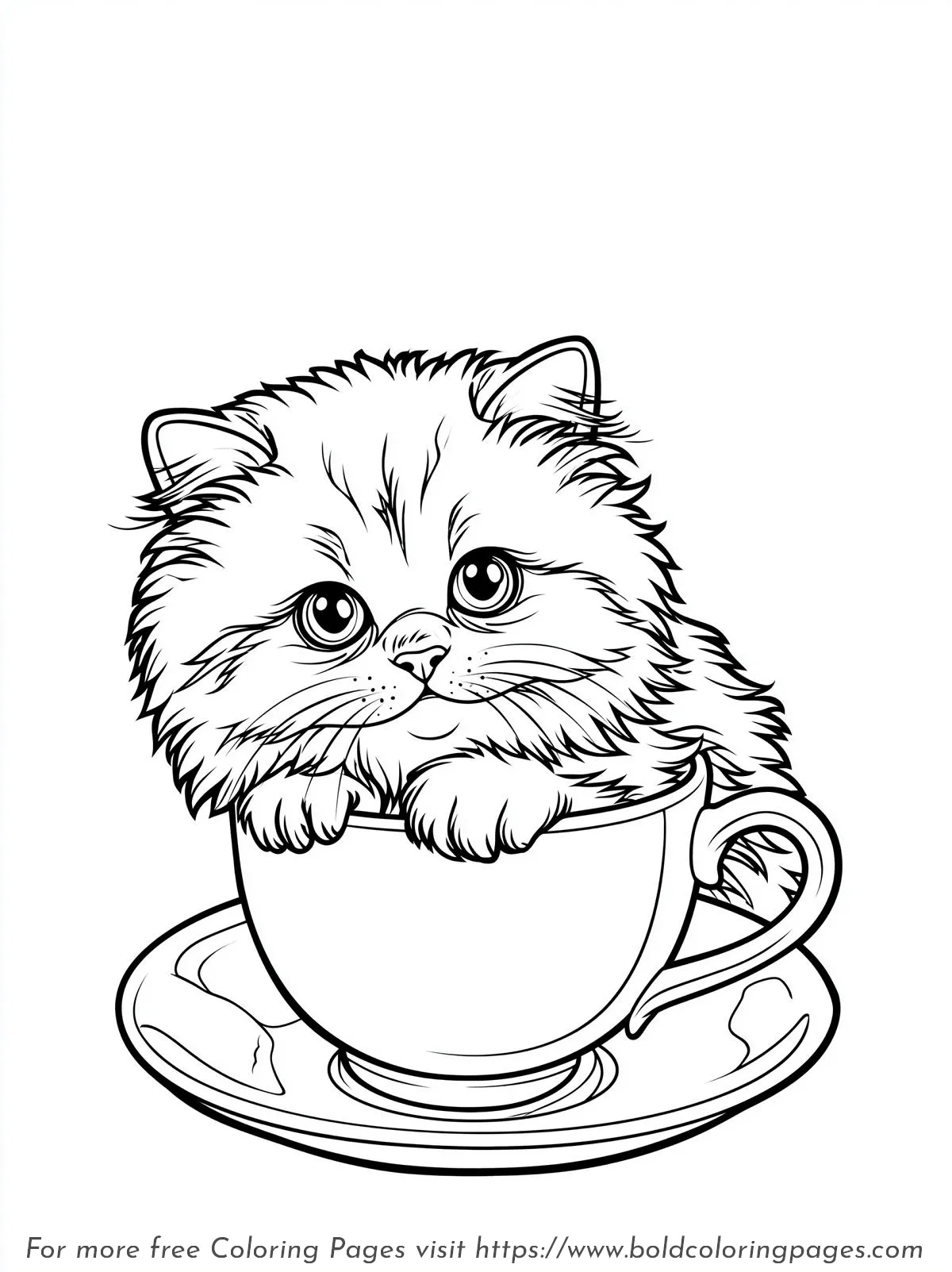 Persian Kitten Teacup Coloring Page