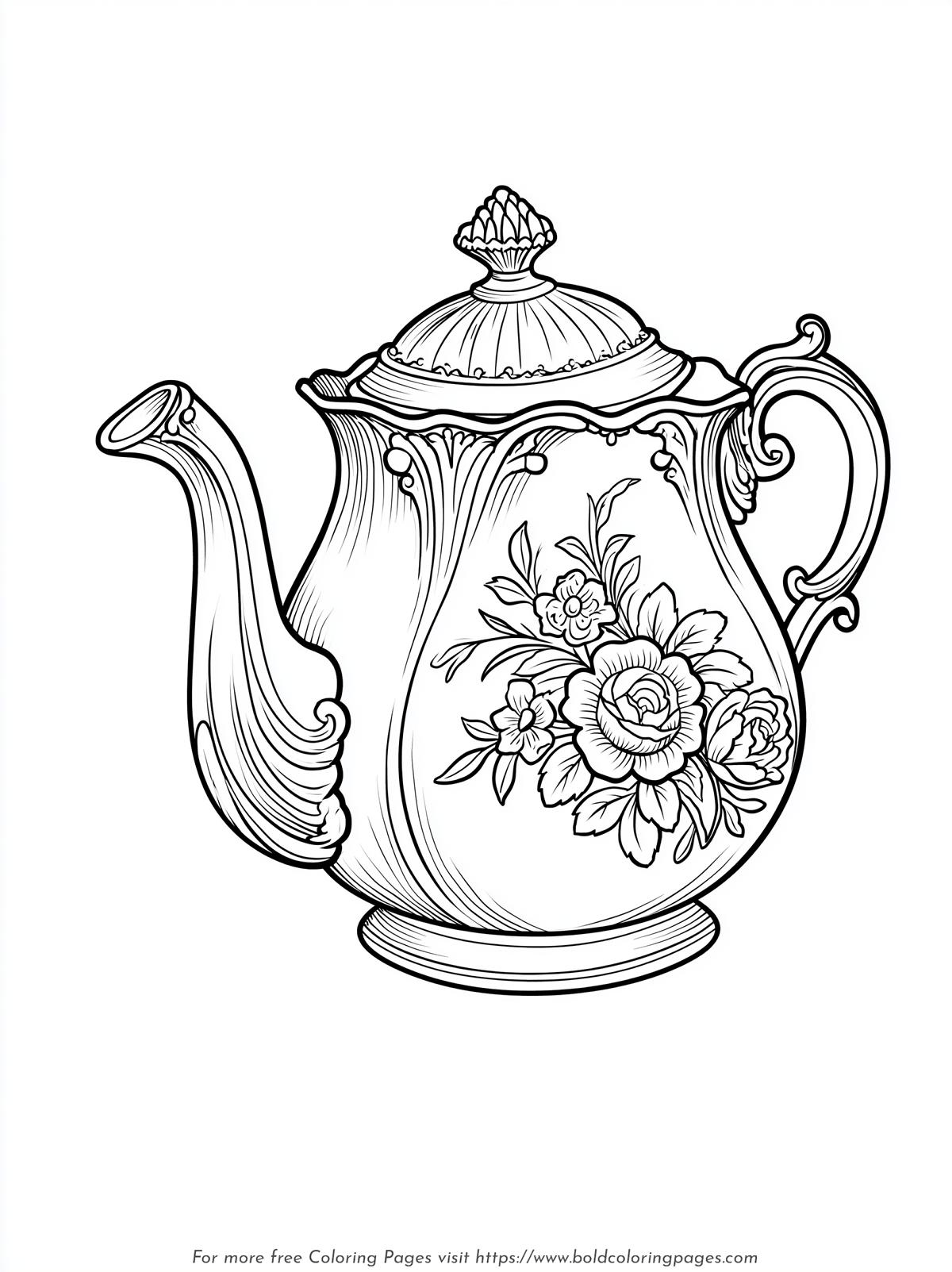 Victorian Porcelain Teapot Coloring Page