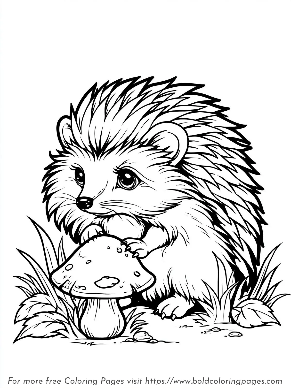 Baby Hedgehog Mushroom Coloring Page