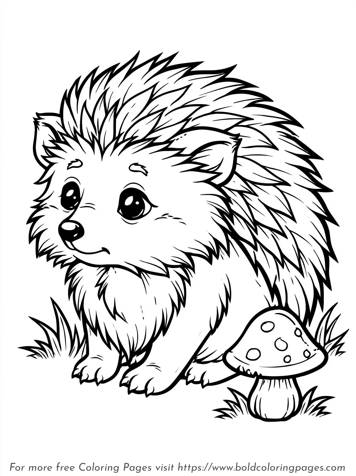 Cute Hedgehog Mushroom Coloring Page
