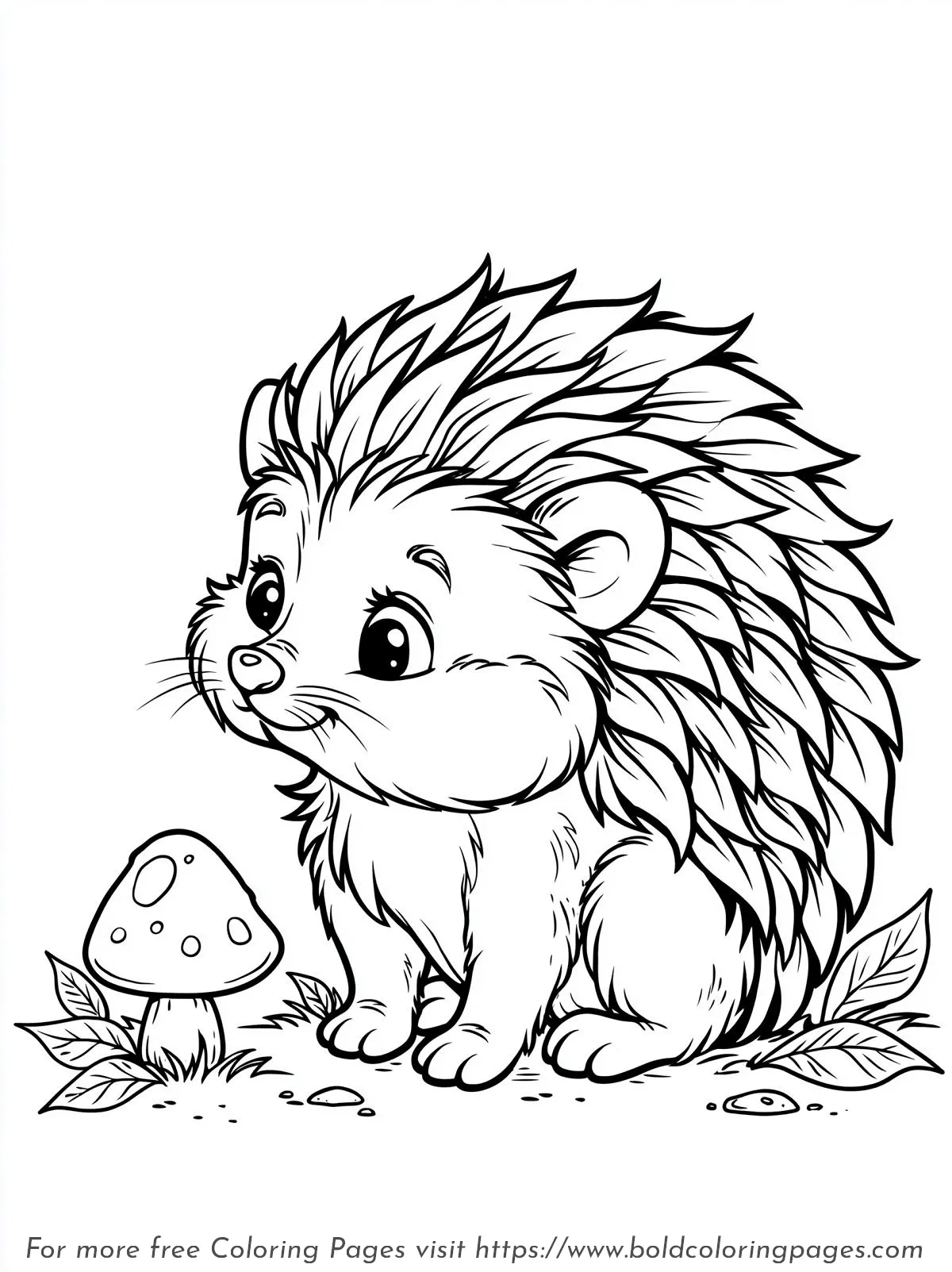 Hedgehog Beside Mushroom Coloring Page