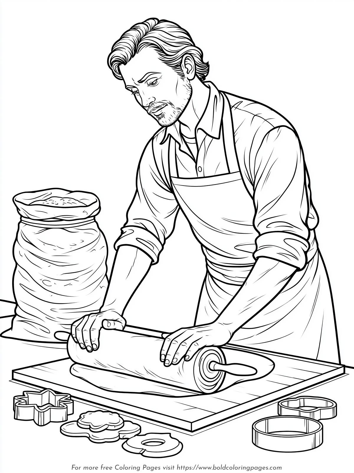 Baker Rolling Dough Coloring Page