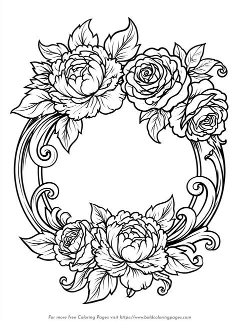 Baroque Floral Wreath Coloring Page