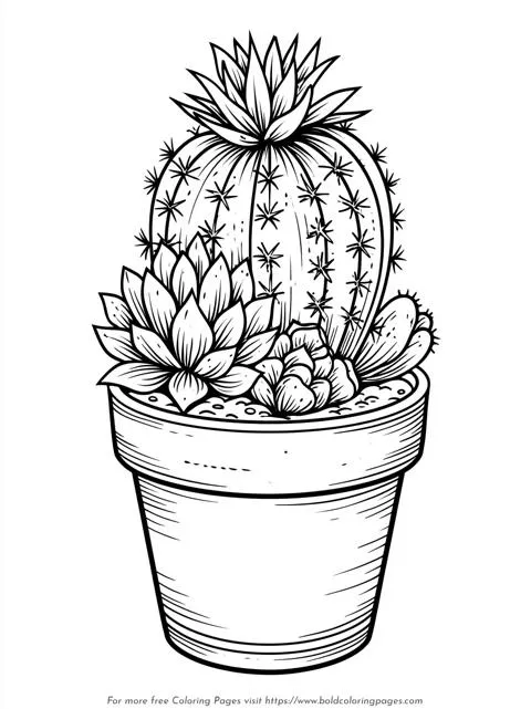 Cactus Pot Coloring Page