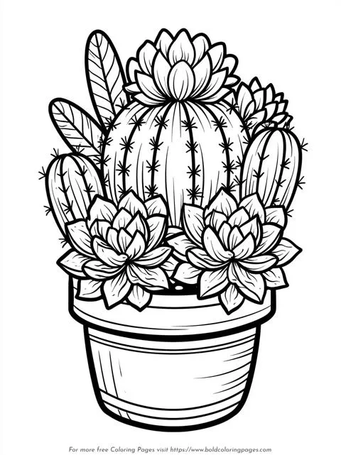 Potted Cactus Coloring Page