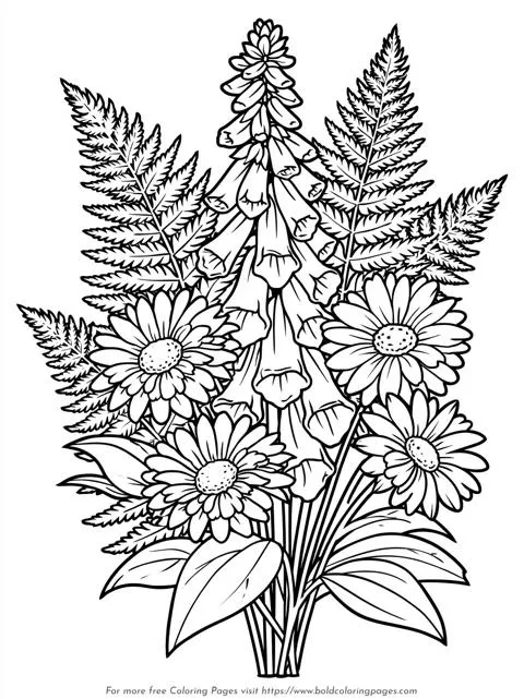 Cottage Garden Bouquet Coloring Page