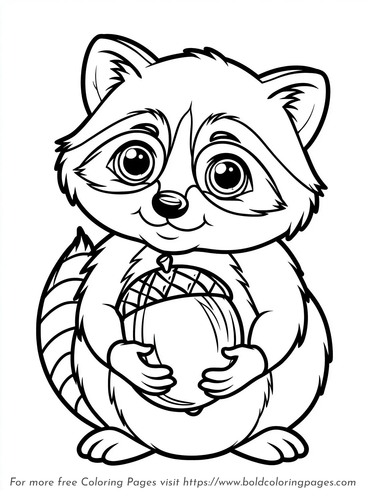 Cute Raccoon Acorn Coloring Page