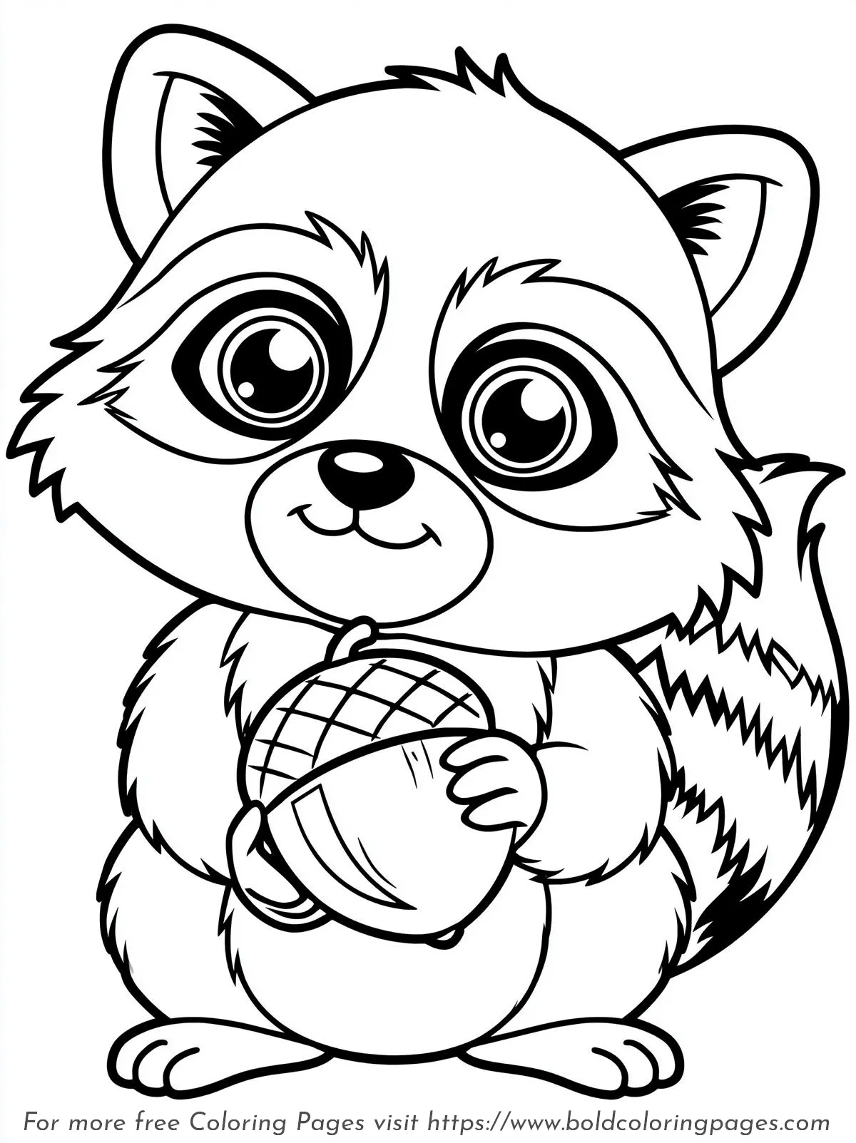 Raccoon Holding Acorn Coloring Page