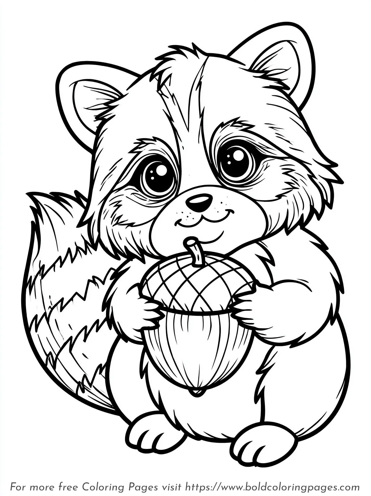 Raccoon Acorn Coloring Page