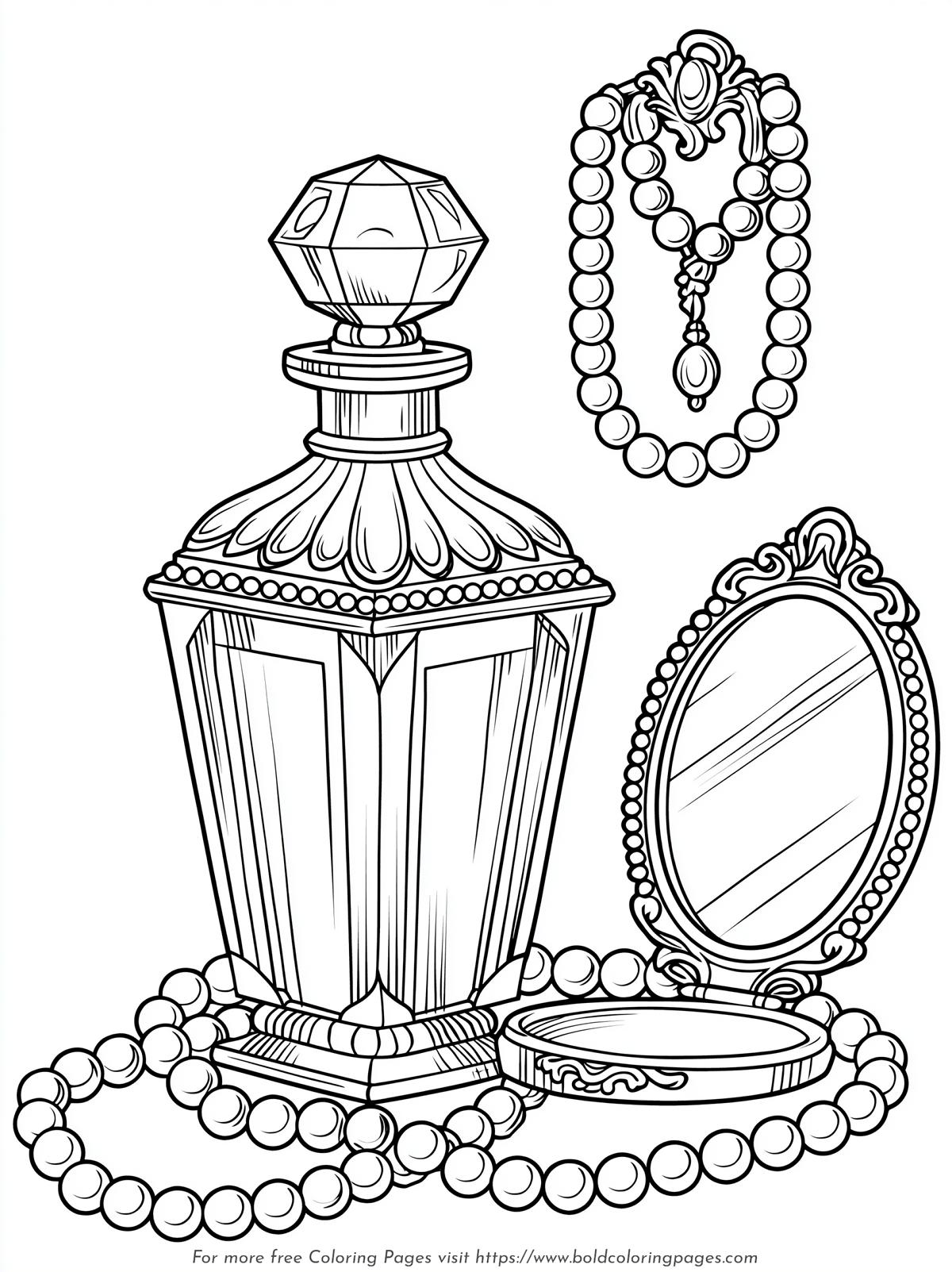 Perfume Bottle and Hand Mirror Coloring Page
