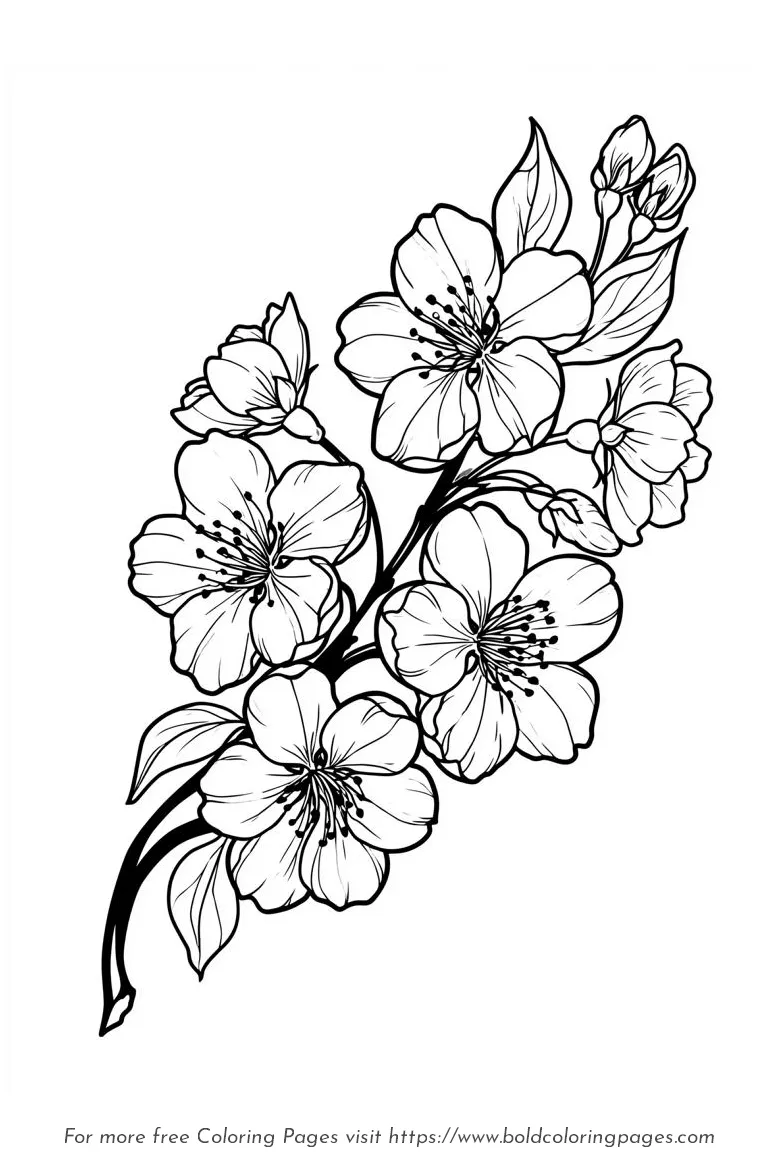Large Print Cherry Blossom Flower Branch Coloring Page