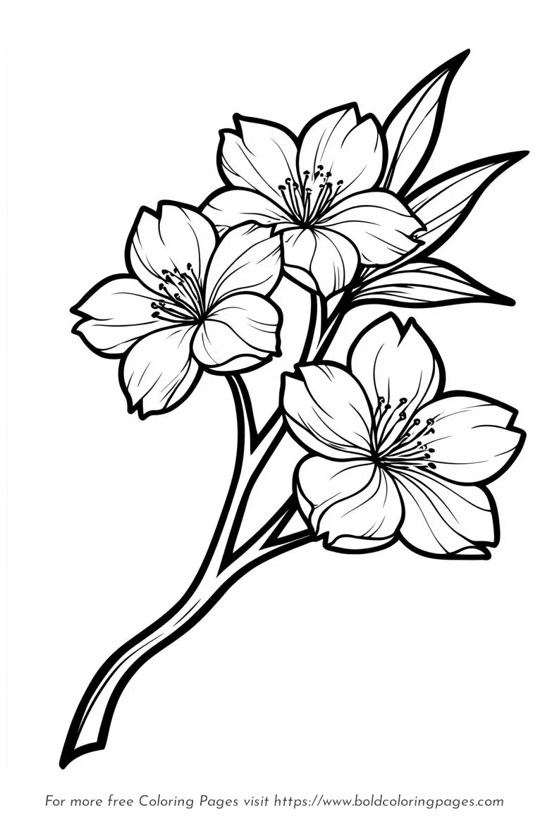 Large Print Cherry Blossom Small Branch Coloring Page