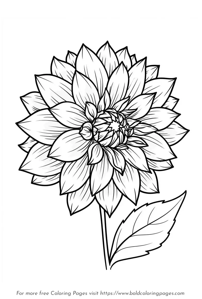 Large Print Dahlia Pointed Petals Coloring Page