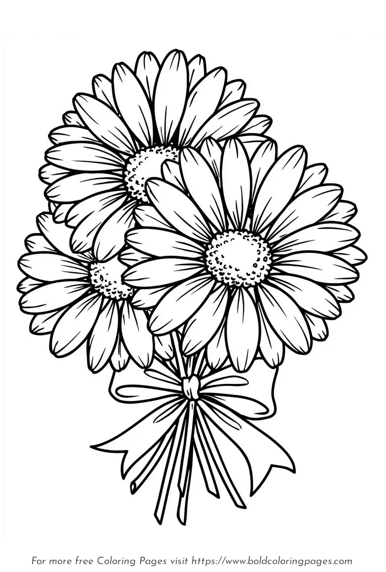 Large Print Daisy Bouquet Simple Stems Coloring Page