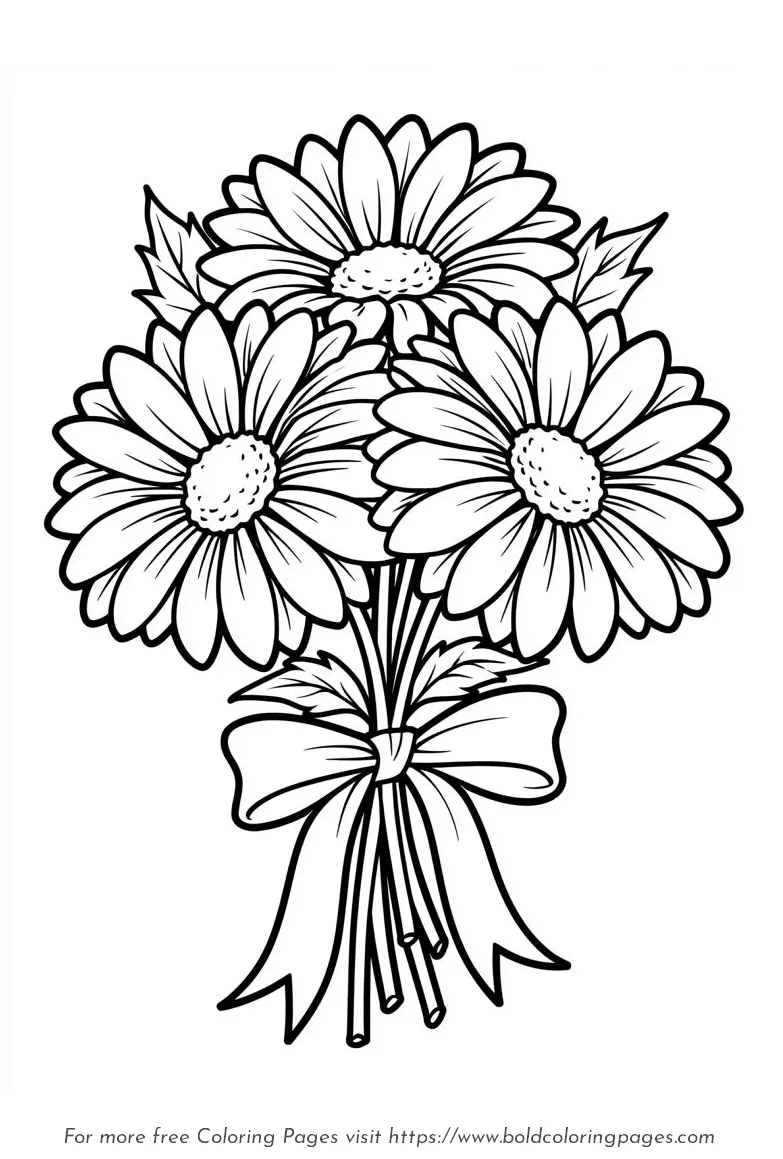Large Print Daisy Bouquet Three Flowers Coloring Page