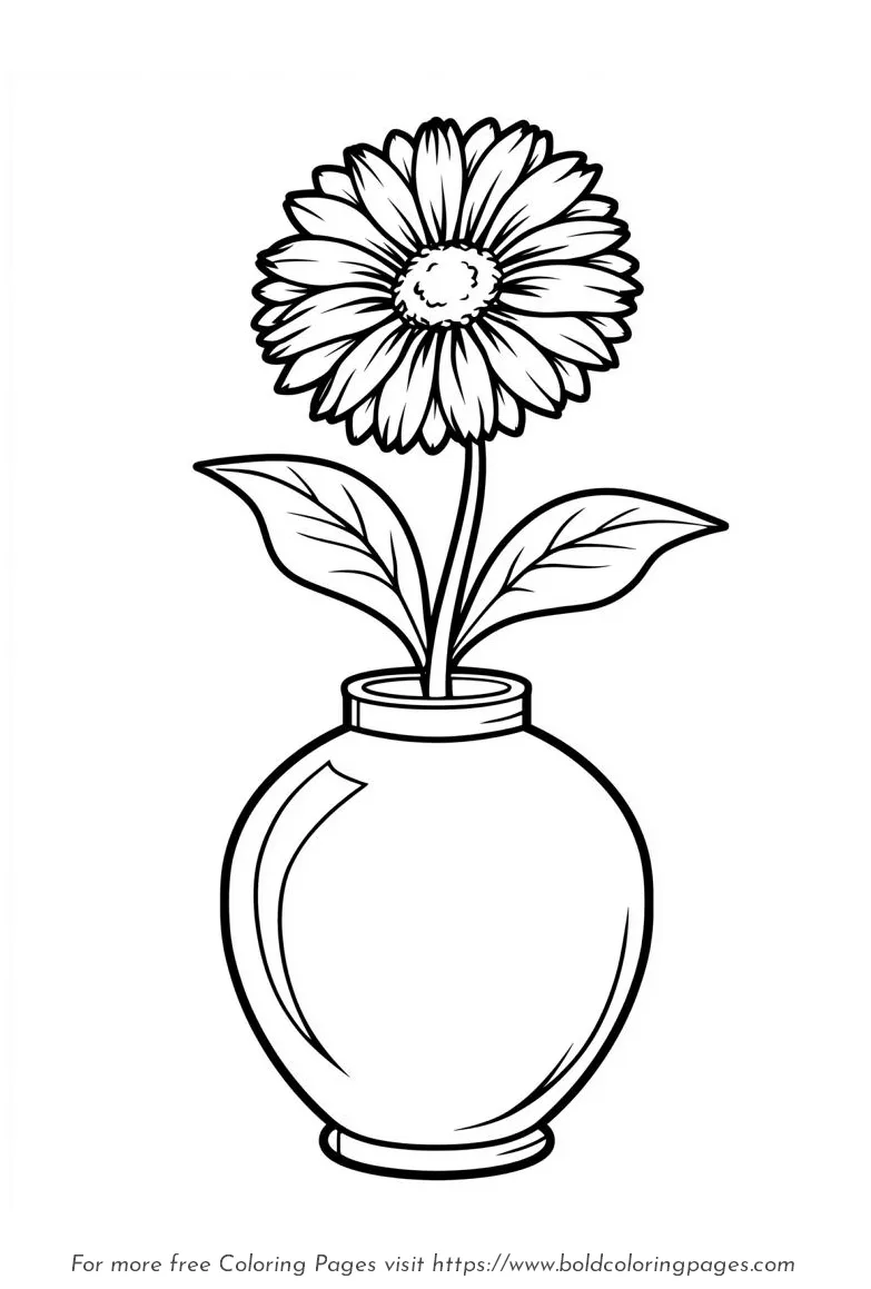 Large Print Flower Vase Single Stem Coloring Page