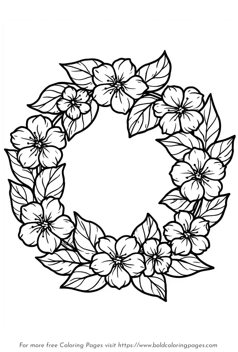 Large Print Flower Wreath Leaf Border Coloring Page