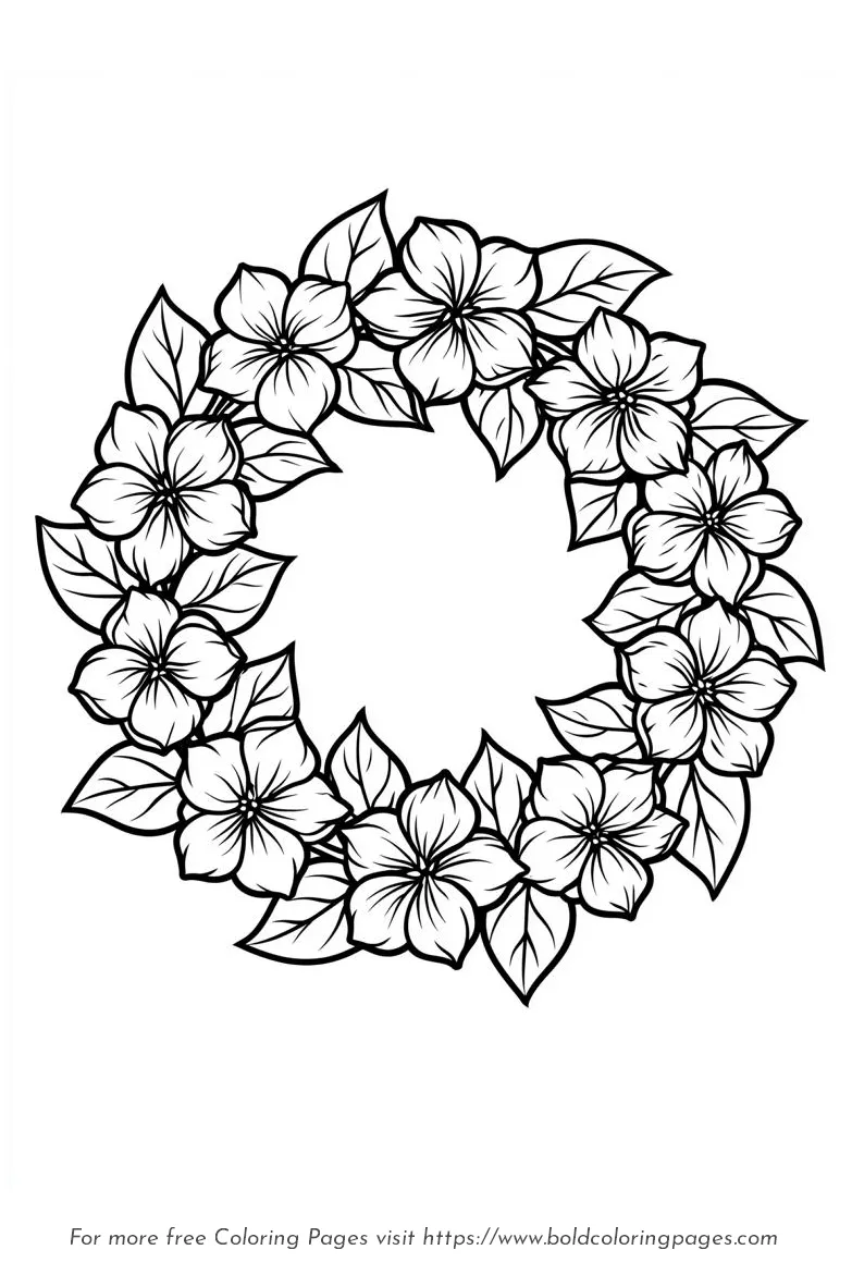 Large Print Flower Wreath Round Shape Coloring Page