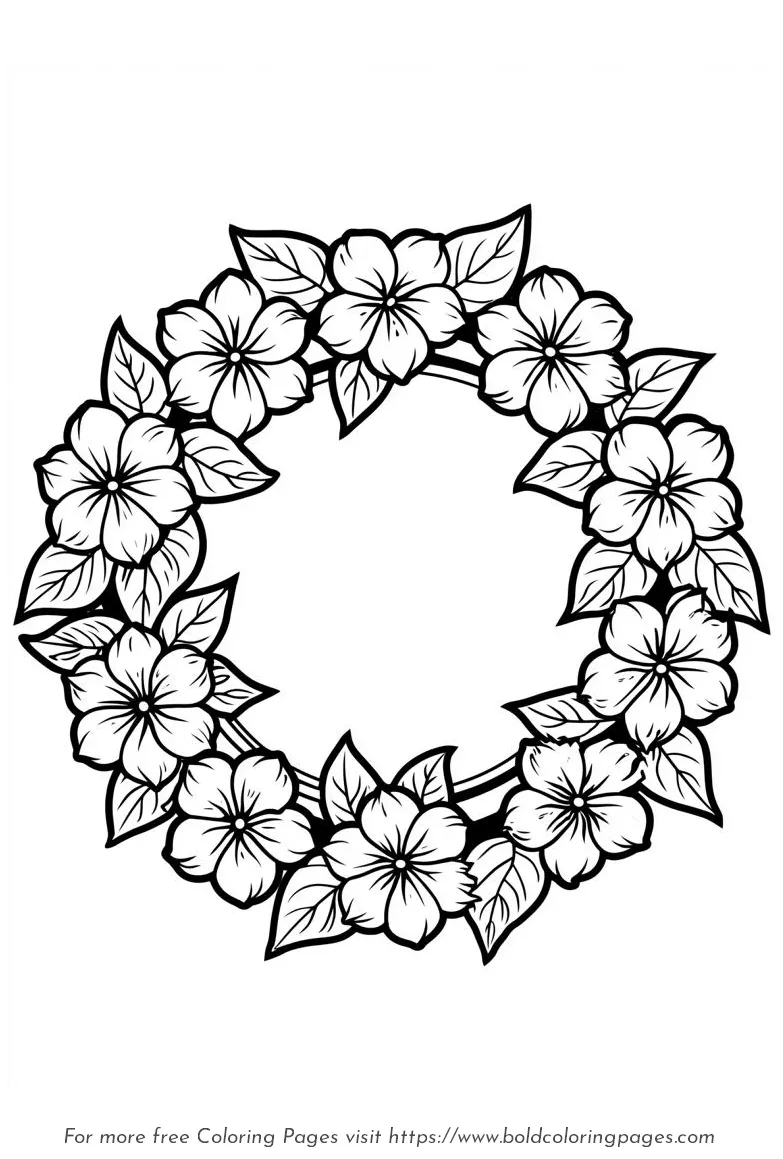 Large Print Flower Wreath Simple Ring Coloring Page