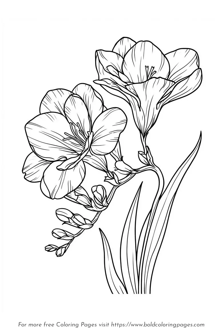 Large Print Freesia Curved Stems Coloring Page
