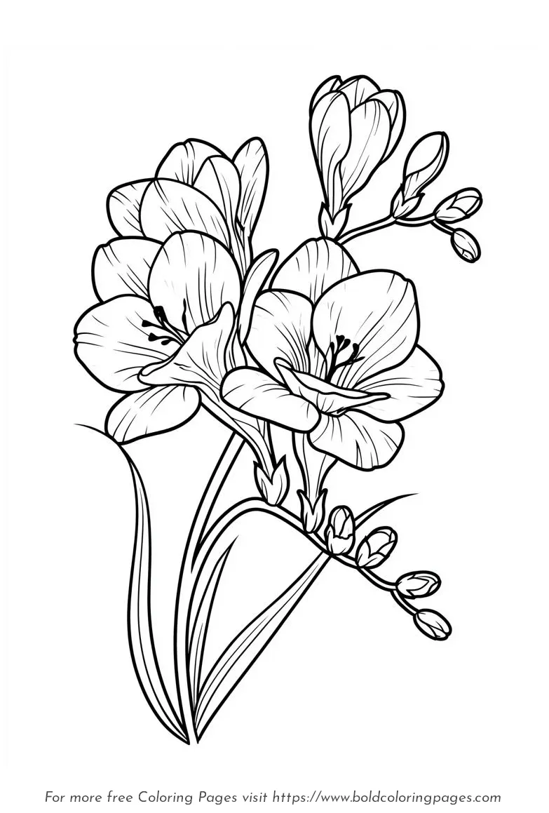 Large Print Freesia Three Blooms Coloring Page