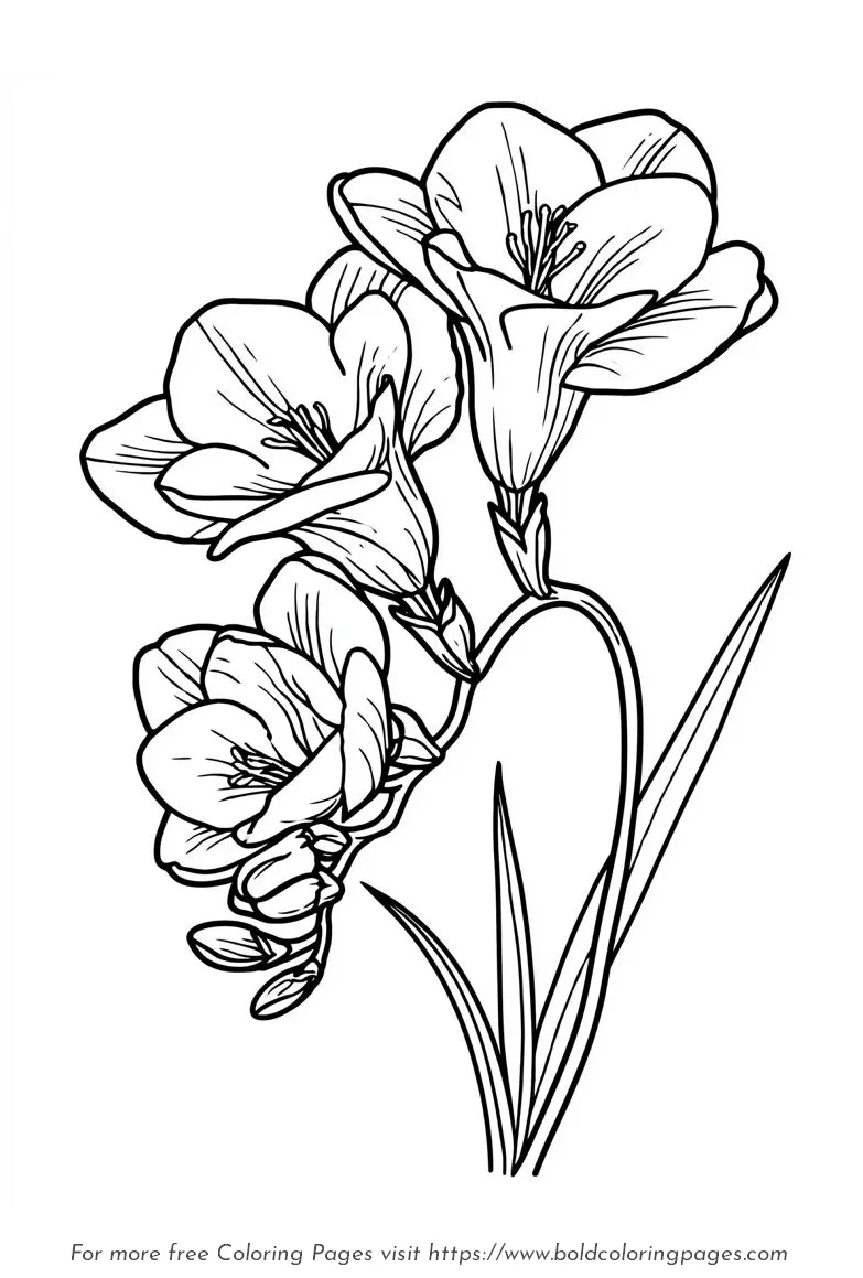 Large Print Freesia Trumpet Blooms Coloring Page