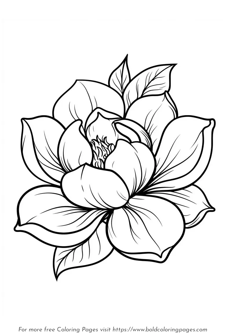 Large Print Magnolia Rounded Bloom Coloring Page