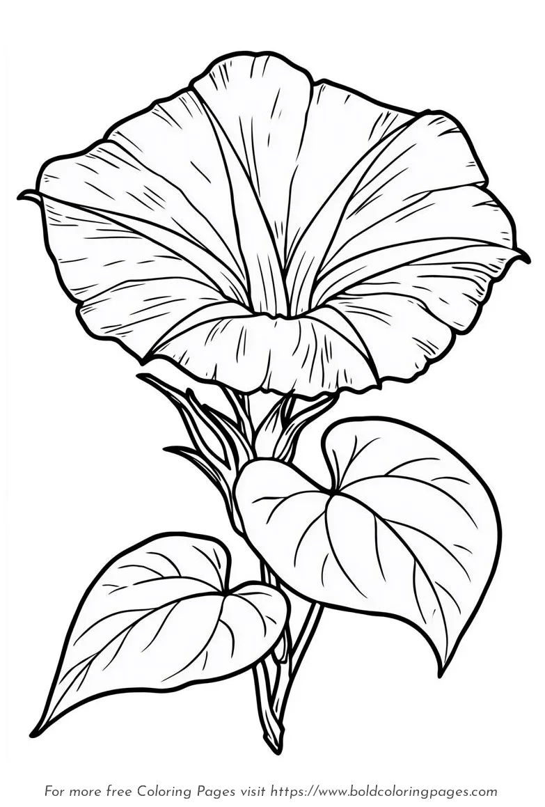 Large Print Morning Glory Leaf Stem Coloring Page