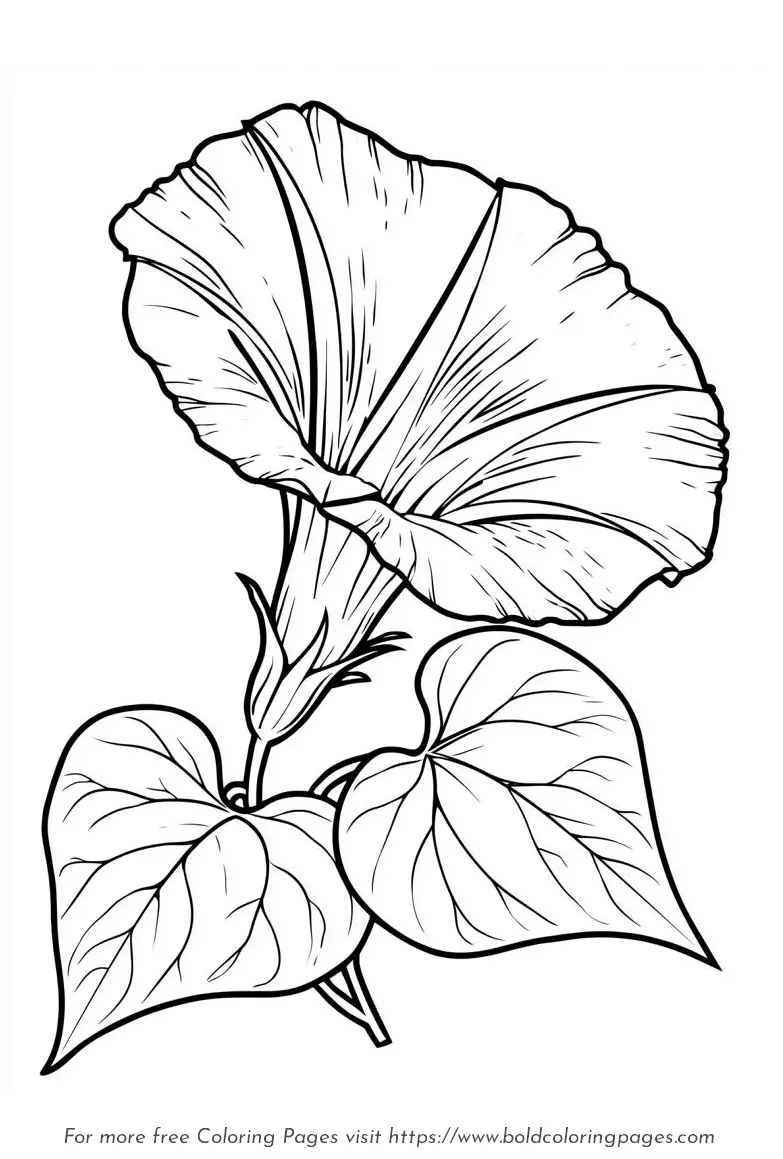 Large Print Morning Glory Trumpet Flower Coloring Page