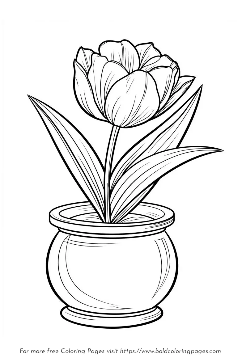 Large Print Potted Tulip Simple Flower Coloring Page
