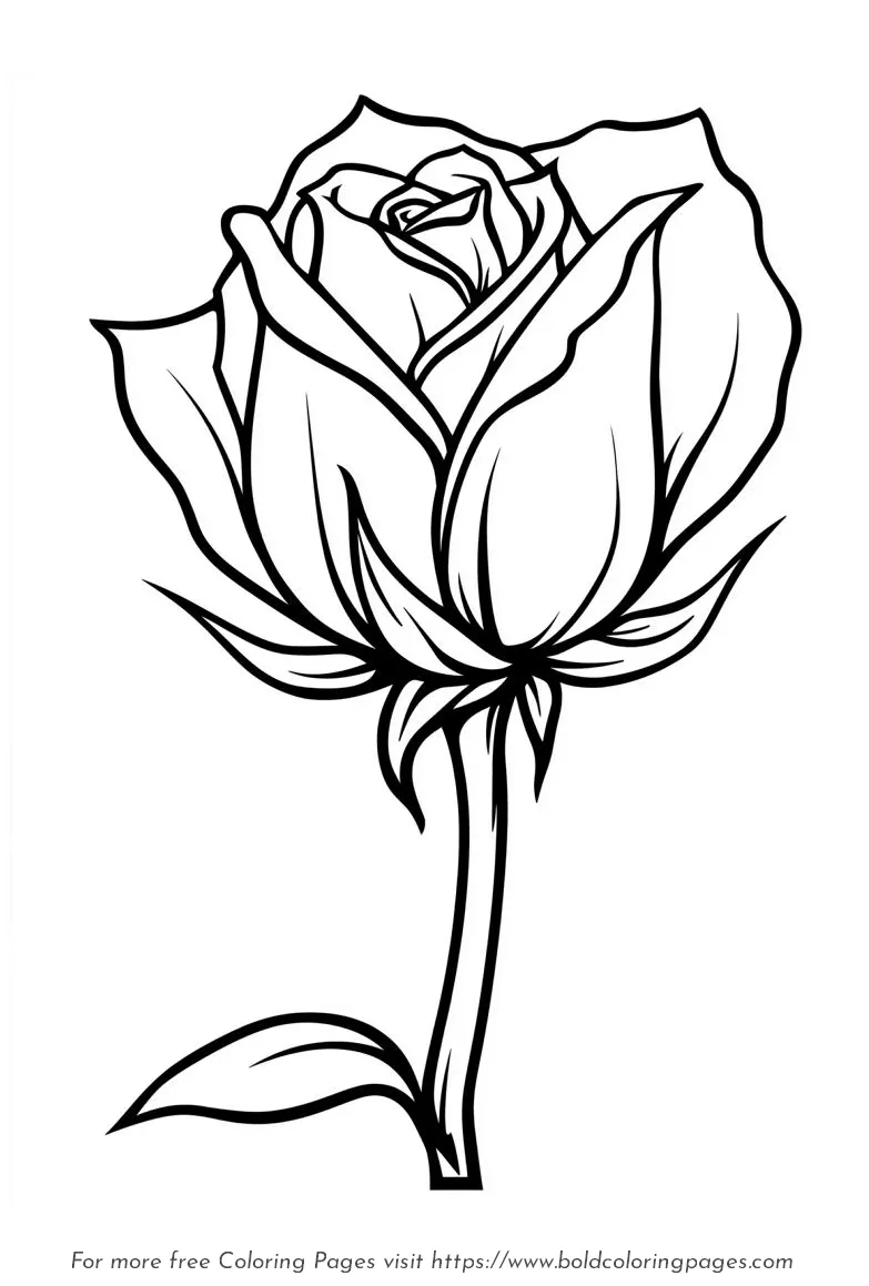 Large Print Rose Bud Closed Bloom Coloring Page
