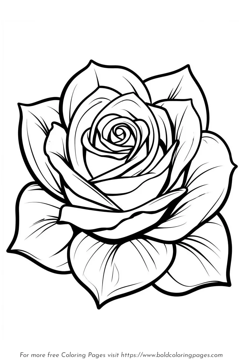 Large Print Rose Layered Petals Coloring Page