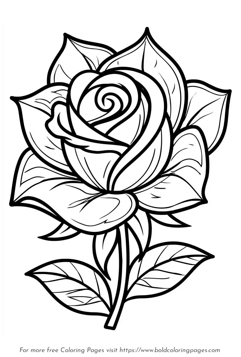 Large Print Rose Open Bloom Coloring Page
