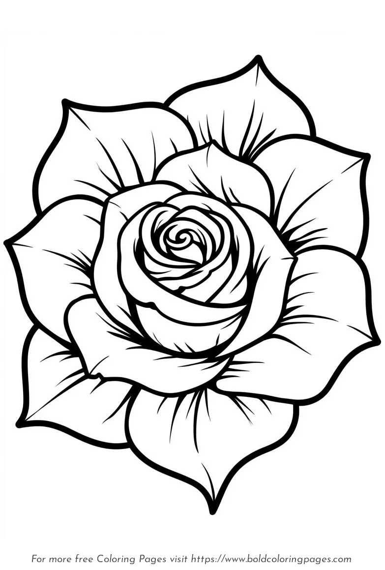 Large Print Single Rose Wide Petals Coloring Page