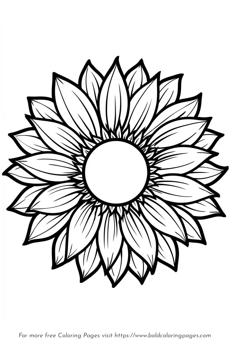 Large Print Single Sunflower Round Head Coloring Page