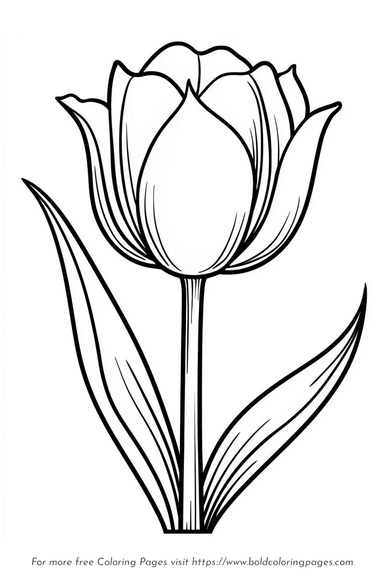 Large Print Single Tulip Smooth Petals Coloring Page