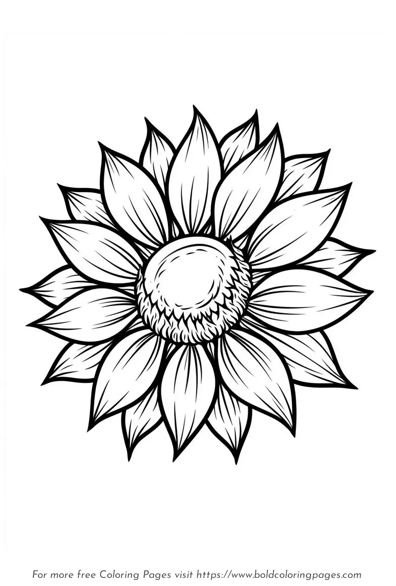 Large Print Sunflower Head Broad Petals Coloring Page