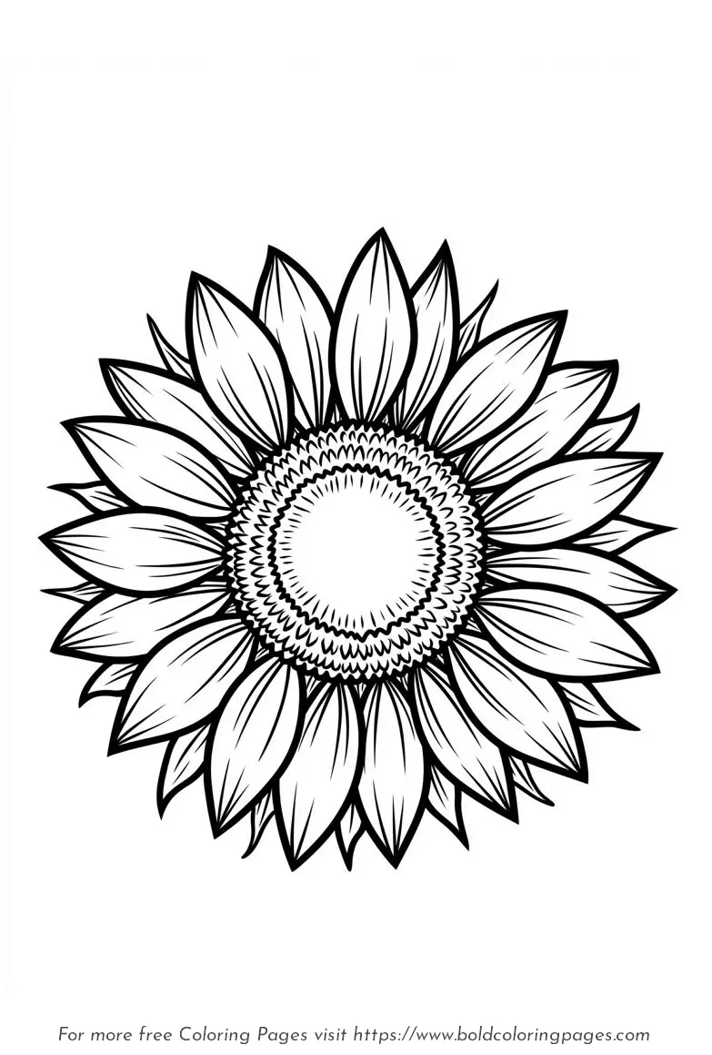 Large Print Sunflower Head Round Center Coloring Page