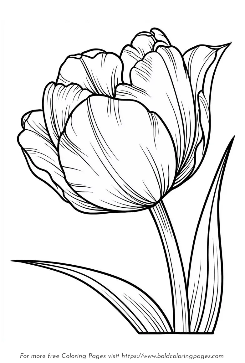 Large print tulip single stem coloring page with bold outlines.