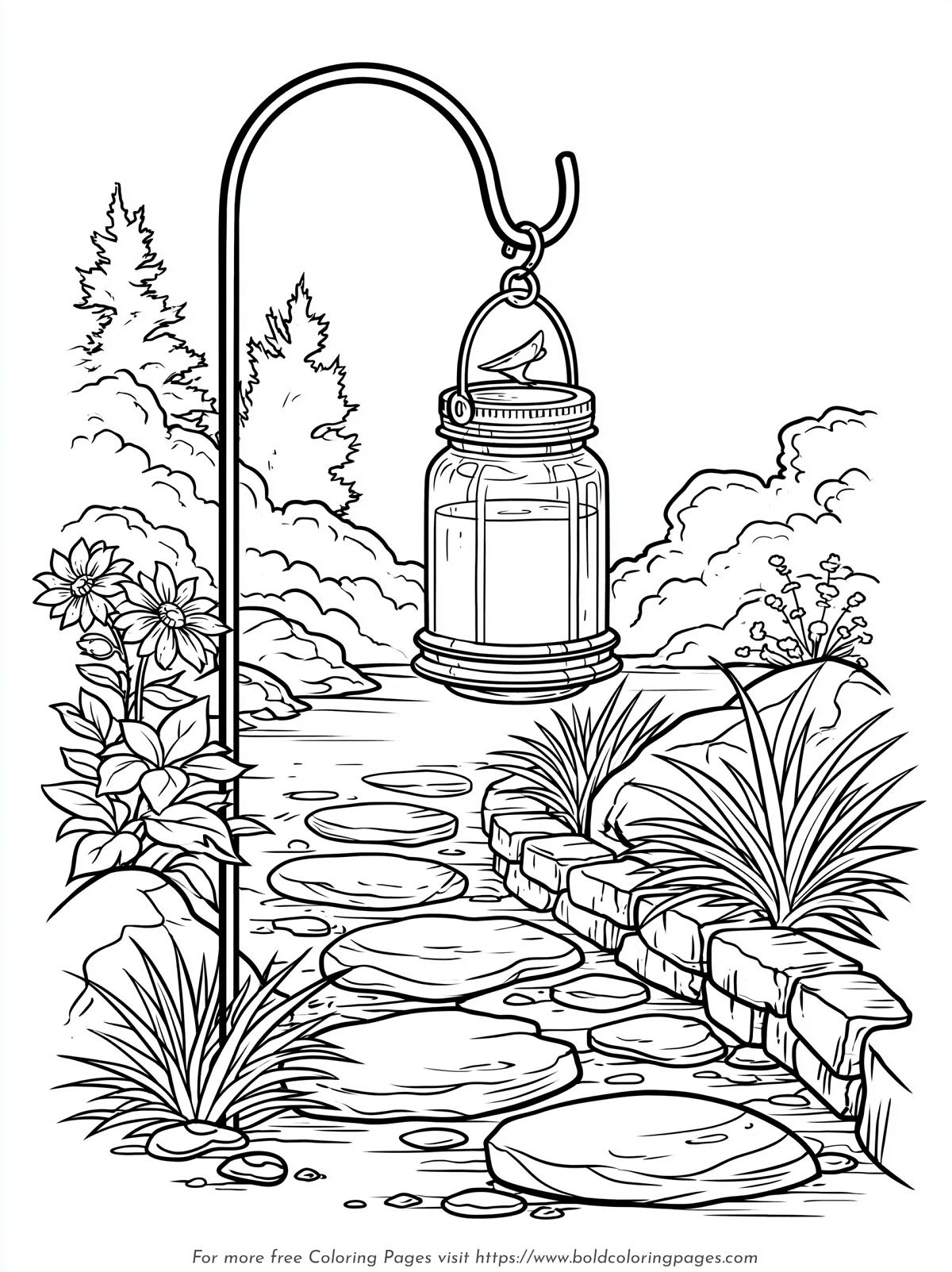 Garden Mason Jar Lantern Coloring Page