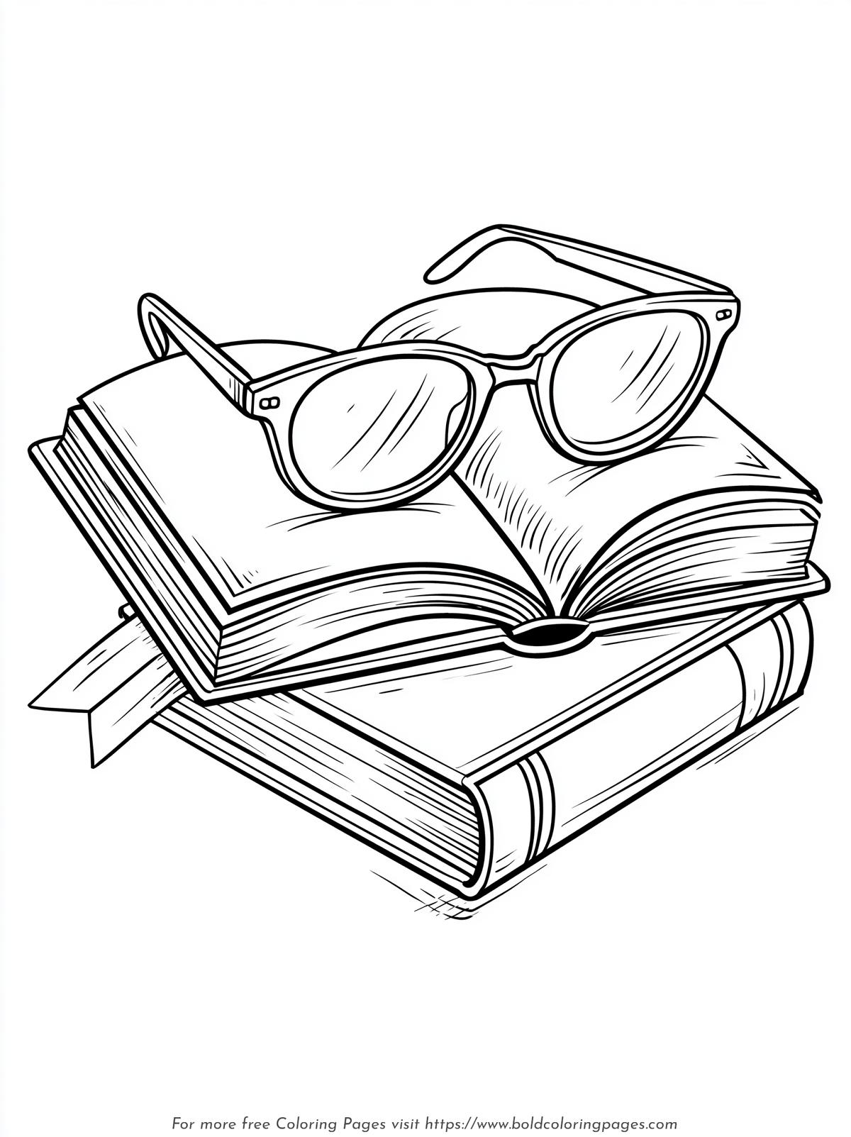 Reading Glasses and Open Book Coloring Page