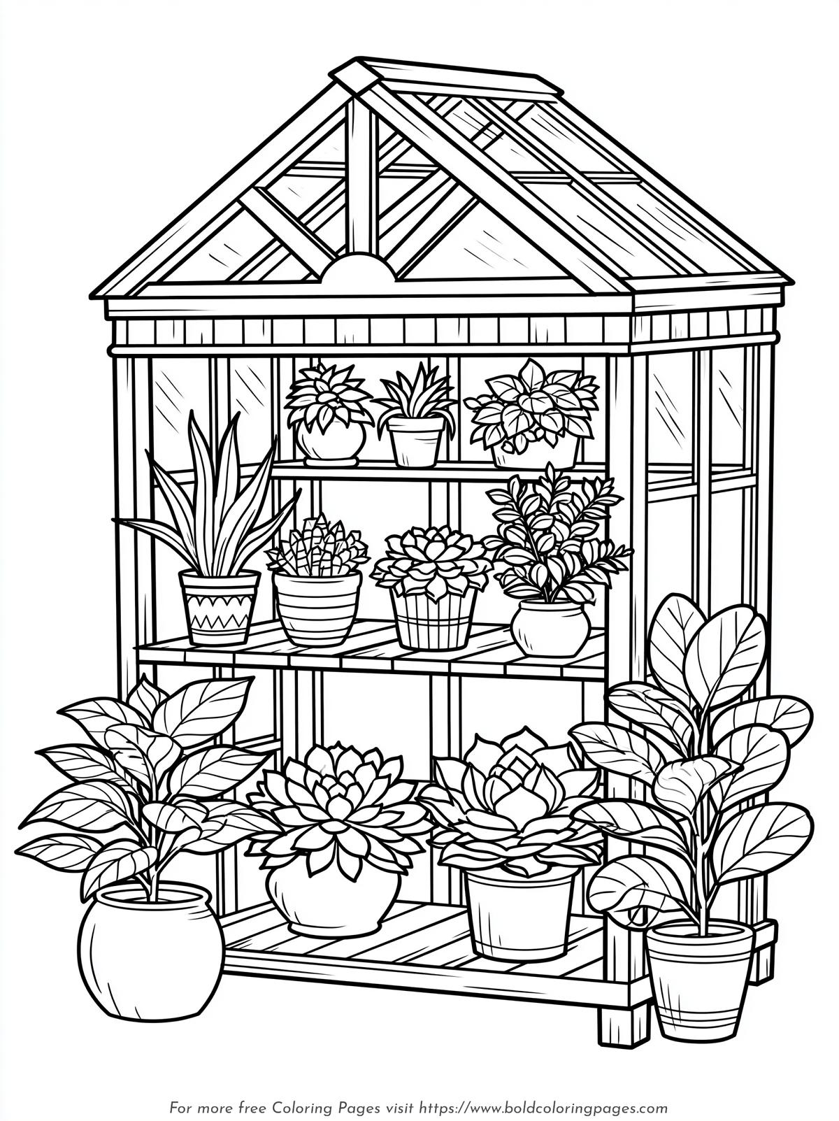Greenhouse Plant Shelf Coloring Page