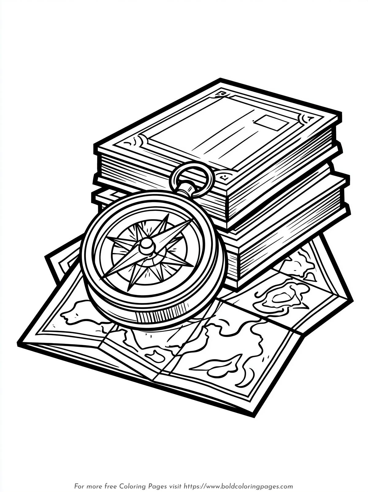 Vintage Travel Compass Coloring Page