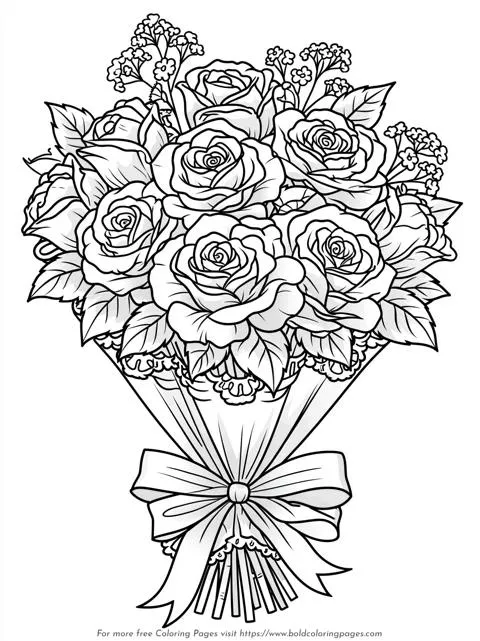 Victorian Rose Bouquet Coloring Page
