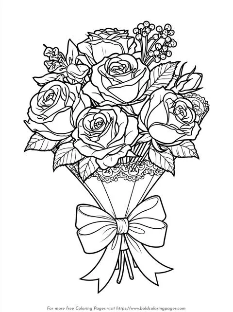 Elegant Rose Bouquet Coloring Page