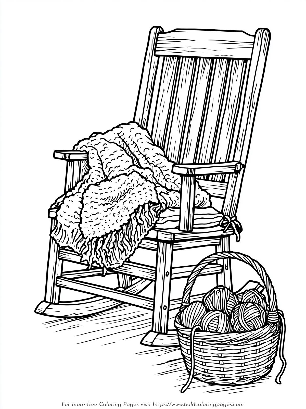 Knitted Blanket Rocking Chair Coloring Page